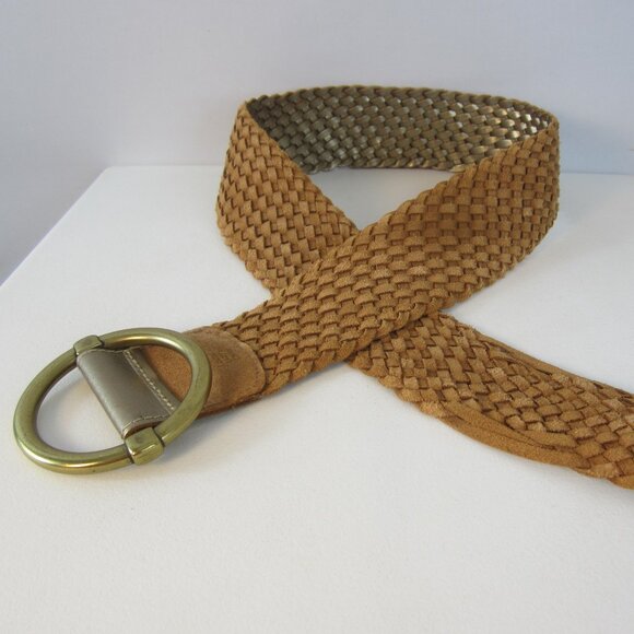 NEW Ann Taylor Women S Metallic Gold Woven Leather Wide Belt Ring Buckle main image 6